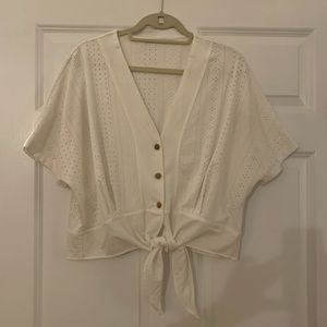 Zara white blouse ties in front small